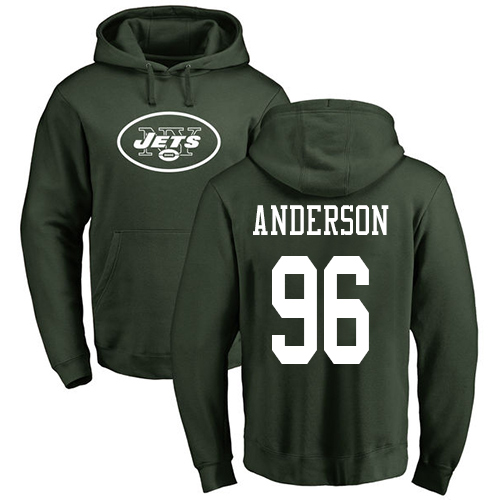 New York Jets Men Green Henry Anderson Name and Number Logo NFL Football #96 Pullover Hoodie Sweatshirts